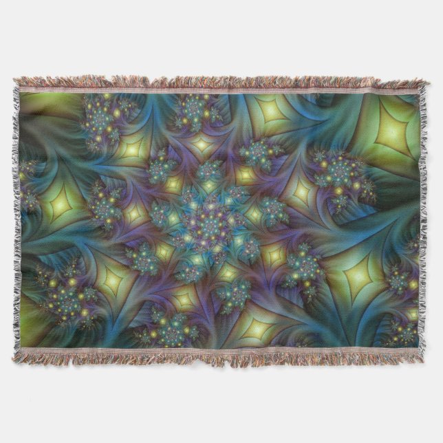 Upplyst Abstrakt Shiny Teal Lila Fractal Art Mysfilt (Framsidan)
