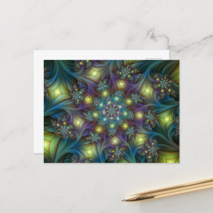 Upplyst Abstrakt Shiny Teal Lila Fractal Art Vykort