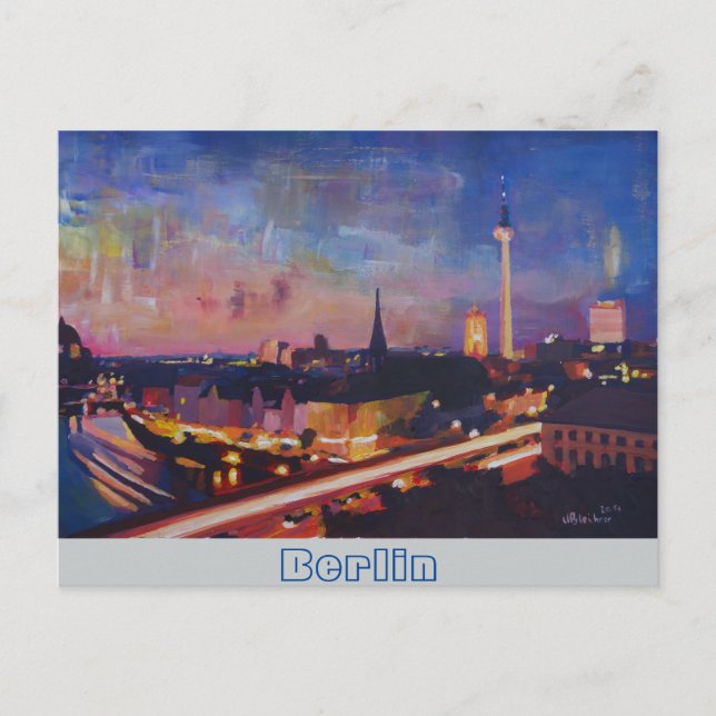 Upplyst Berlin Skyline vid Dusk Vykort (Framsida)