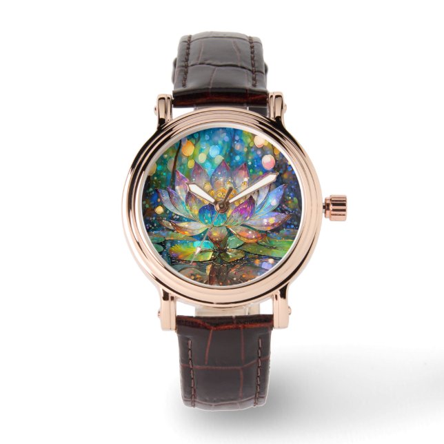 Upplyst blommande lotusblomma armbandsur (Framsida)