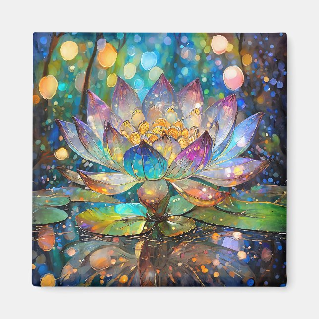 Upplyst blommande lotusblomma magnet (Framsidan)