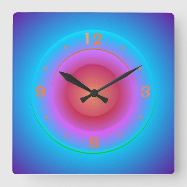 Upplyst Blue Aqua Orange Rosa Ringar>Plattklocka Fyrkantig Klocka (Framsida)