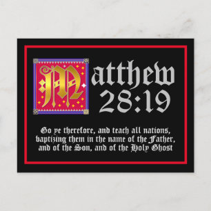 Upplyst Brev Matthew 28:19 Bibelcitat Vykort