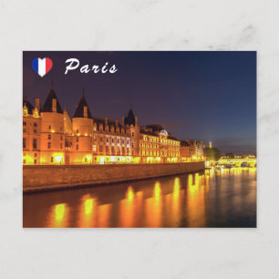 Upplyst Conciergerie nattetid - Paris, Frankrike Vykort