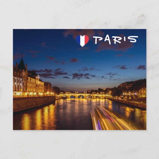 Upplyst Conciergerie nattetid - Paris, Frankrike Vykort (Framsida)