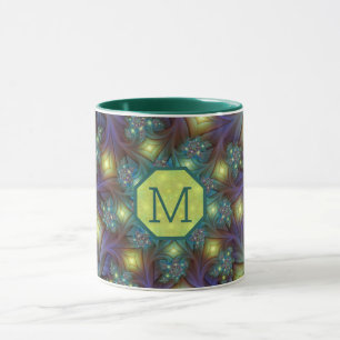 Upplyst färgbildande fjällkonst Mönster Monogram Mugg