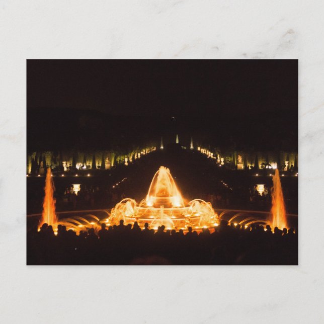 Upplyst Fontän i Versailles på natten Vykort (Framsida)