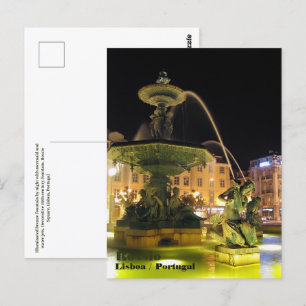 Upplyst Fontän och Sjöjungfru. Rossio, Lissabon Vykort
