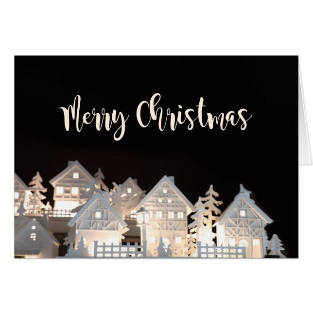 Upplyst julhus för god jul hälsningskort (Framsidan Horizontal)