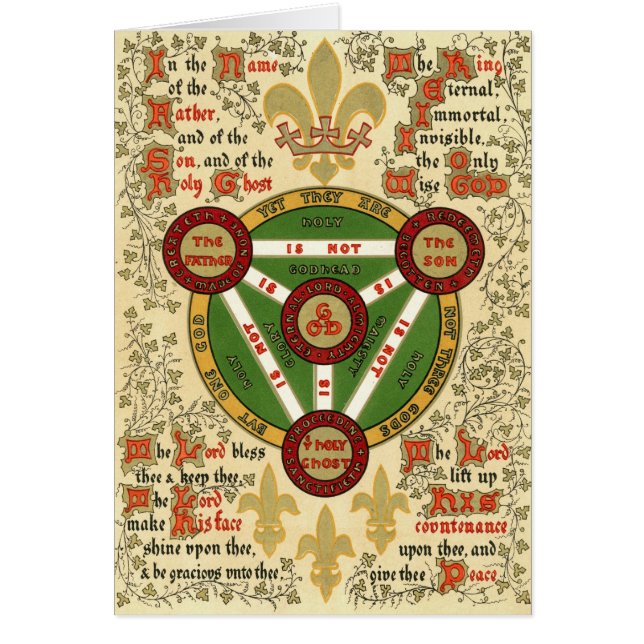 Upplyst manuskript av den heliga trinityen hälsningskort (Framsidan)