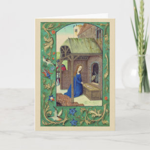 Upplyst manuskriptjulkort för Nativity Helgkort
