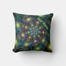 Upplyst modern blå lila Fractal Art Namn Kudde