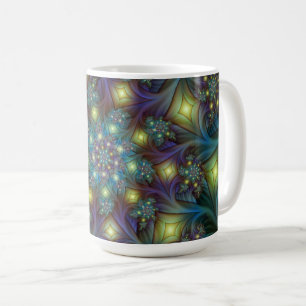 Upplyst modern blå lila Fractal Mönster Kaffemugg