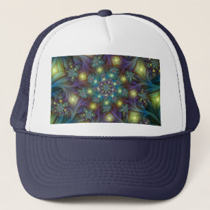 Upplyst modern blå lila Fractal Mönster Keps