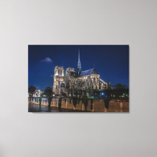 Upplyst Notre Dame de Paris-katedral Canvastryck