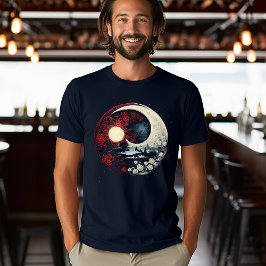 Upplyst scen i måne med blommor t shirt