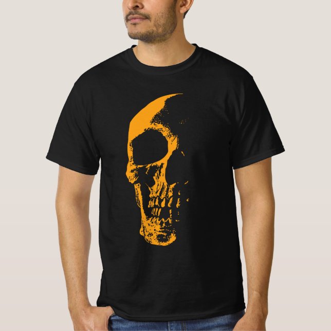Upplyst Skalle Orange Färg Skapelse T Shirt (Framsida)