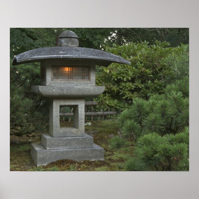 Upplyst stenlantern i japanska Garden Poster (Framsidan)