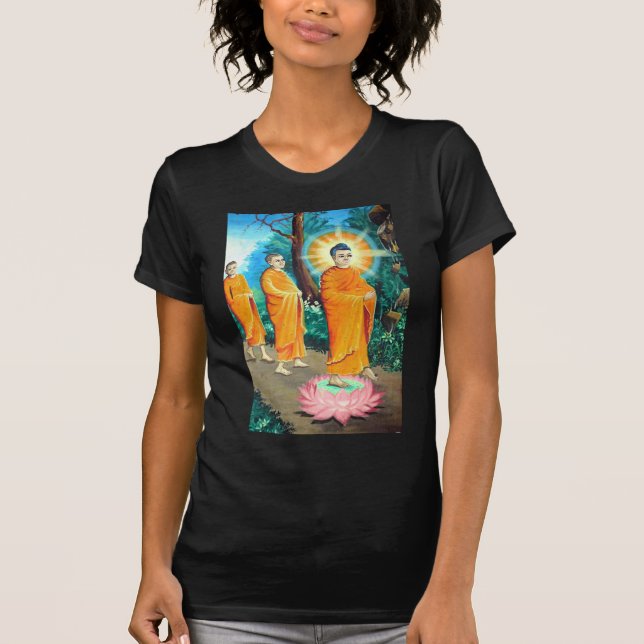 Upplysta buddister i orangar tee shirt (Framsida)