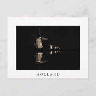 Upplysta vindkraftverk i Holland, vitt vykort