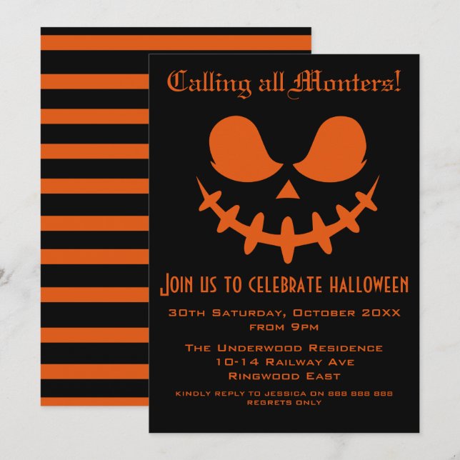 UPPMANA ALLA MONSTER HALLOWEEN FEST INBJUDNINGAR (Fram/baksida)