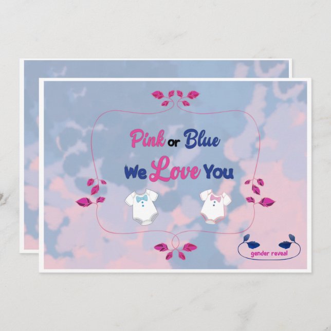 Uppmaning för att visa Gender för rosa eller blåfä Inbjudningar (Fram/baksida)