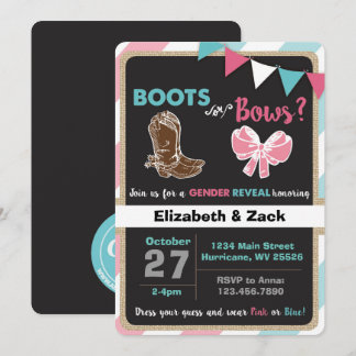 Uppmaning för Boots eller Bows Gender Reveal Inbjudningar