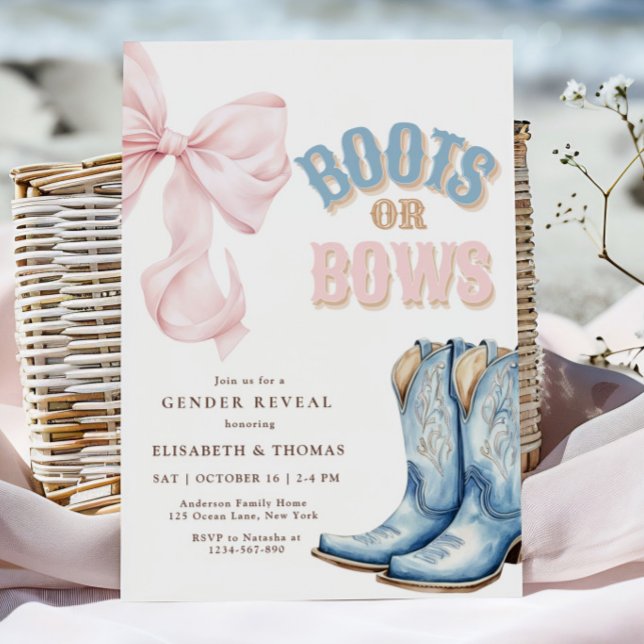 Uppmaning för Boots eller Bows Gender Reveal Inbjudningar (Skapare uppladdad)
