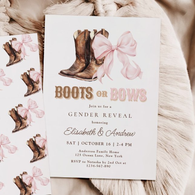 Uppmaning för Boots eller Bows Gender Reveal Inbjudningar (Skapare uppladdad)