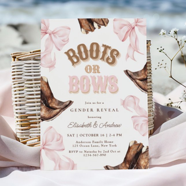 Uppmaning för Boots eller Bows Gender Reveal Inbjudningar (Skapare uppladdad)
