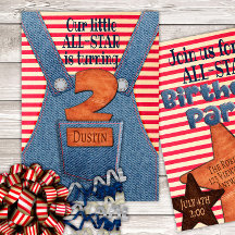Uppmaning för Denim Overalls på 2:a födelsedagen
