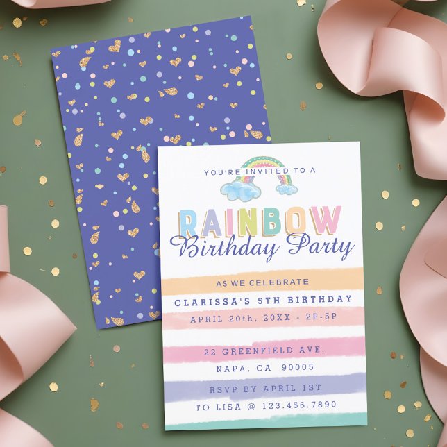 Uppmaning för regnbåge i Rand på födelsedagen Inbjudningar (Watercolor Rainbow Stripes Birthday Invitation)