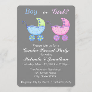 Uppmaning till baby Buggy Carriage Gender Reveal P Inbjudningar