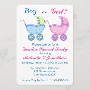 Uppmaning till baby Buggy Carriage Gender Reveal P Inbjudningar