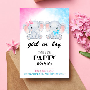 Uppmaning till Baby Elephant Gender Reveal (flicka Inbjudningar