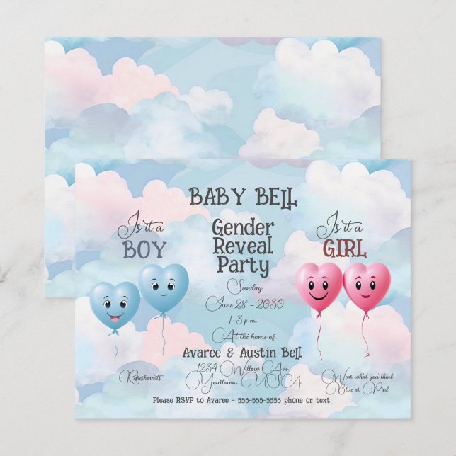 Uppmaning till Baby Gender-visning Inbjudningar (Fram/baksida)
