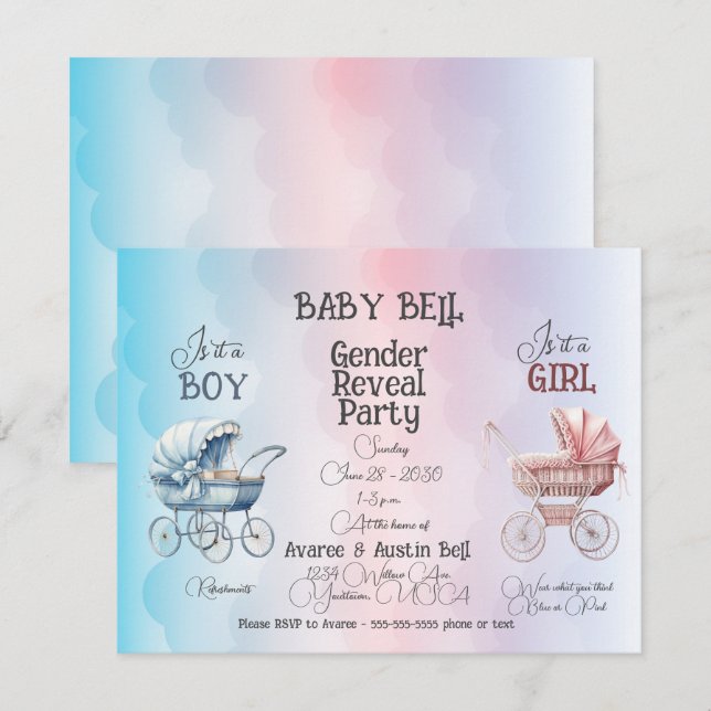 Uppmaning till Baby Gender-visning Inbjudningar (Fram/baksida)