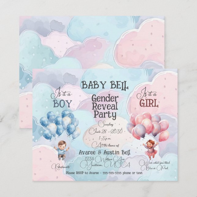 Uppmaning till Baby Gender-visning Inbjudningar (Fram/baksida)