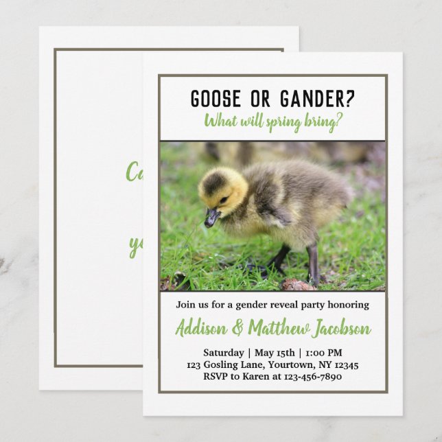 Uppmaning till Baby Goose Gender Reveal Inbjudningar (Fram/baksida)