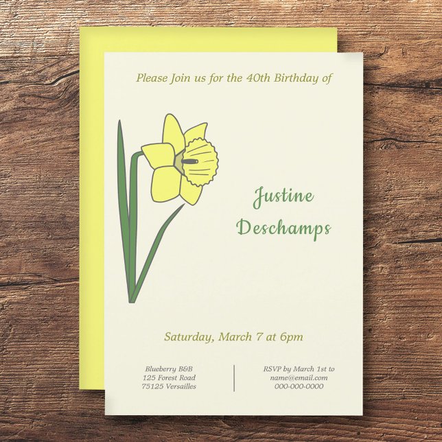 Uppmaning till botaniskt Daffodil-födelsedag Inbjudningar (Botanical Daffodil Birthday Invitation)
