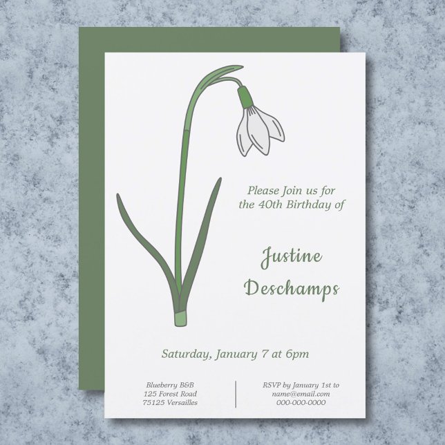 Uppmaning till botaniskt snöfall på födelsedagen inbjudningar (Botanical Snowdrop Birthday Invitation)