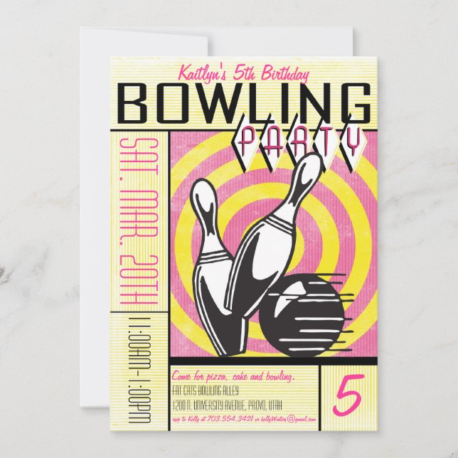 Uppmaning till Bowling Party - Rosa Inbjudningar (Framsida)