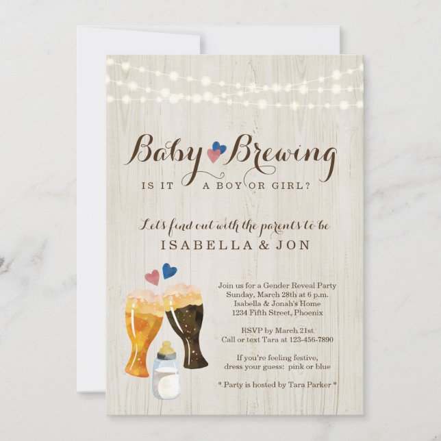 Uppmaning till Brewing Gender Reveal Party Inbjudningar (Framsida)