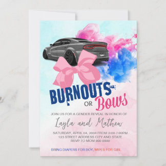 Uppmaning till Burnouts eller Bows Gender Reveal Inbjudningar
