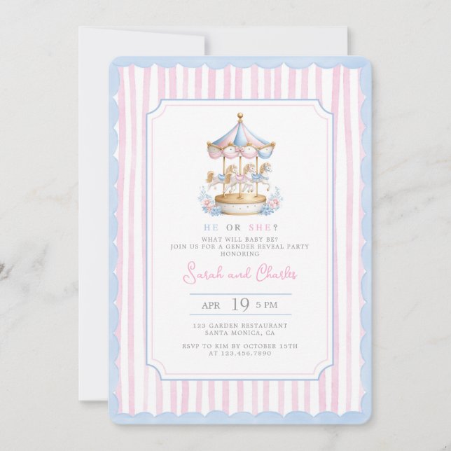 Uppmaning till Carousel Gender Reveal Inbjudningar (Framsida)