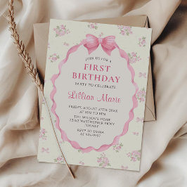 Uppmaning till Coquette Rosa Blommigt Bow Birthday Inbjudningar