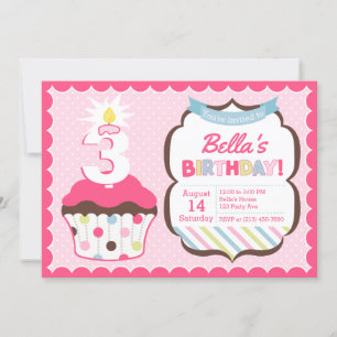 Uppmaning till Cuptårta Ålder Candle Girly Birthda Inbjudningar