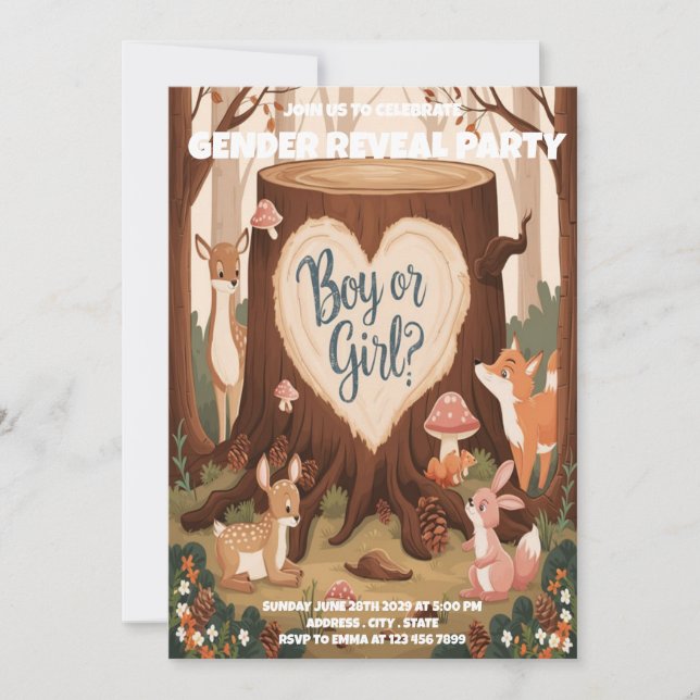 Uppmaning till Cute Animal Gender Reveal Party Inbjudningar (Framsida)