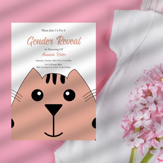 Uppmaning till Cute Baby Cat Gender Reveal Inbjudningar (Skapare uppladdad)
