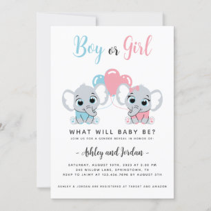 Uppmaning till Cute Baby Elephant Gender Reveal Inbjudningar